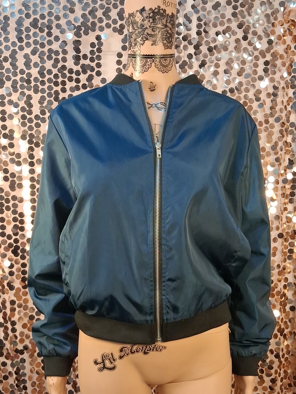 Women's Navy Bomber Jacket - Lightweight Zip-Up